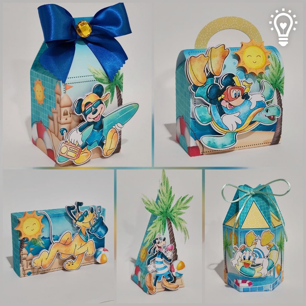 Caixas Personalizadas Mickey Pool Party / Mickey Praia / Mickey Piscina / Mickey Verão 3D