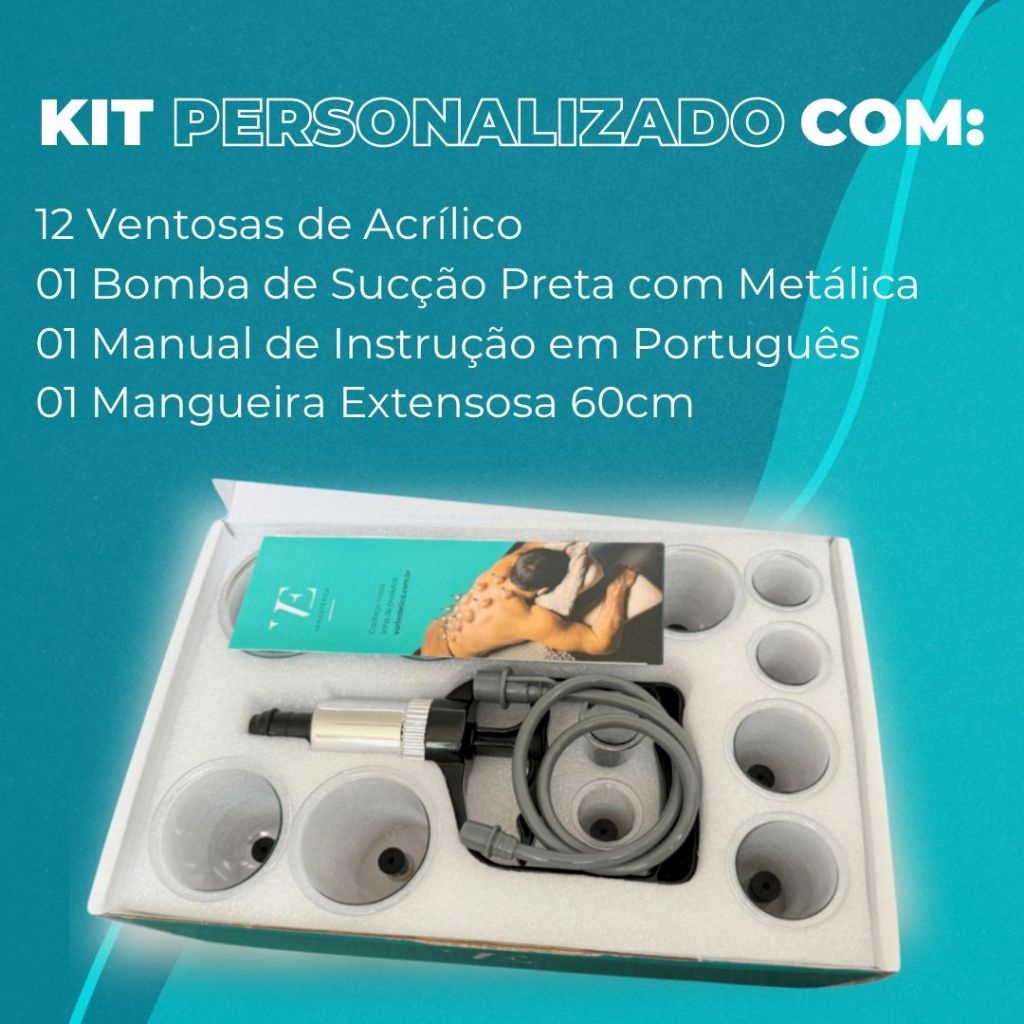 Kit Ventosa 12 Copos Variestética + Manual Português e Registro Anvisa