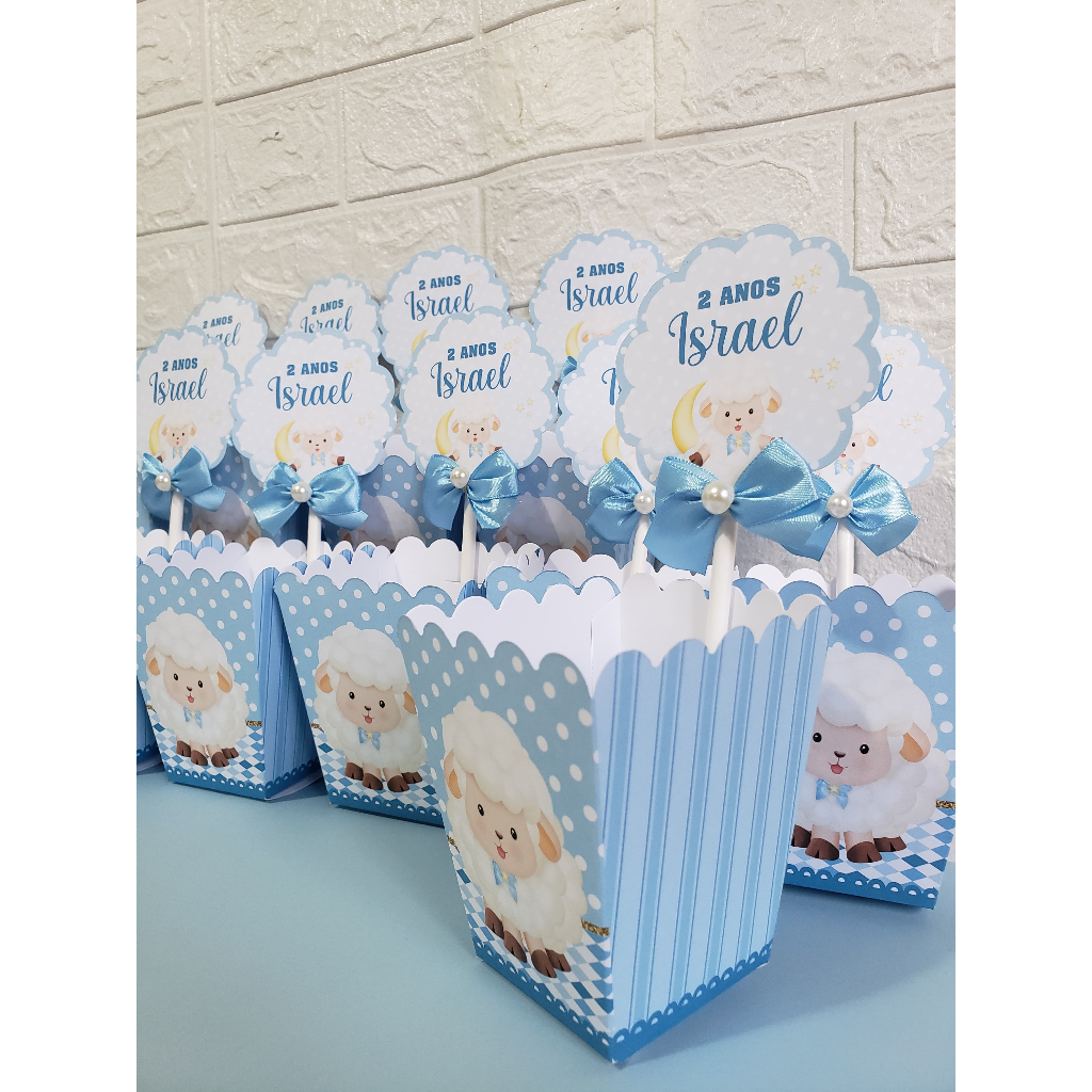 Centro de mesa cachepot personalizado enfeite de mesa aniversário chá de bebe fraldas tema ovelhinha azul