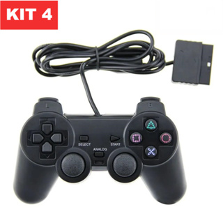 Kit 4 Controles PS2 Joystick Com Fio Ergonômico Plug And Play Cor Preto em Oferta na Shopee