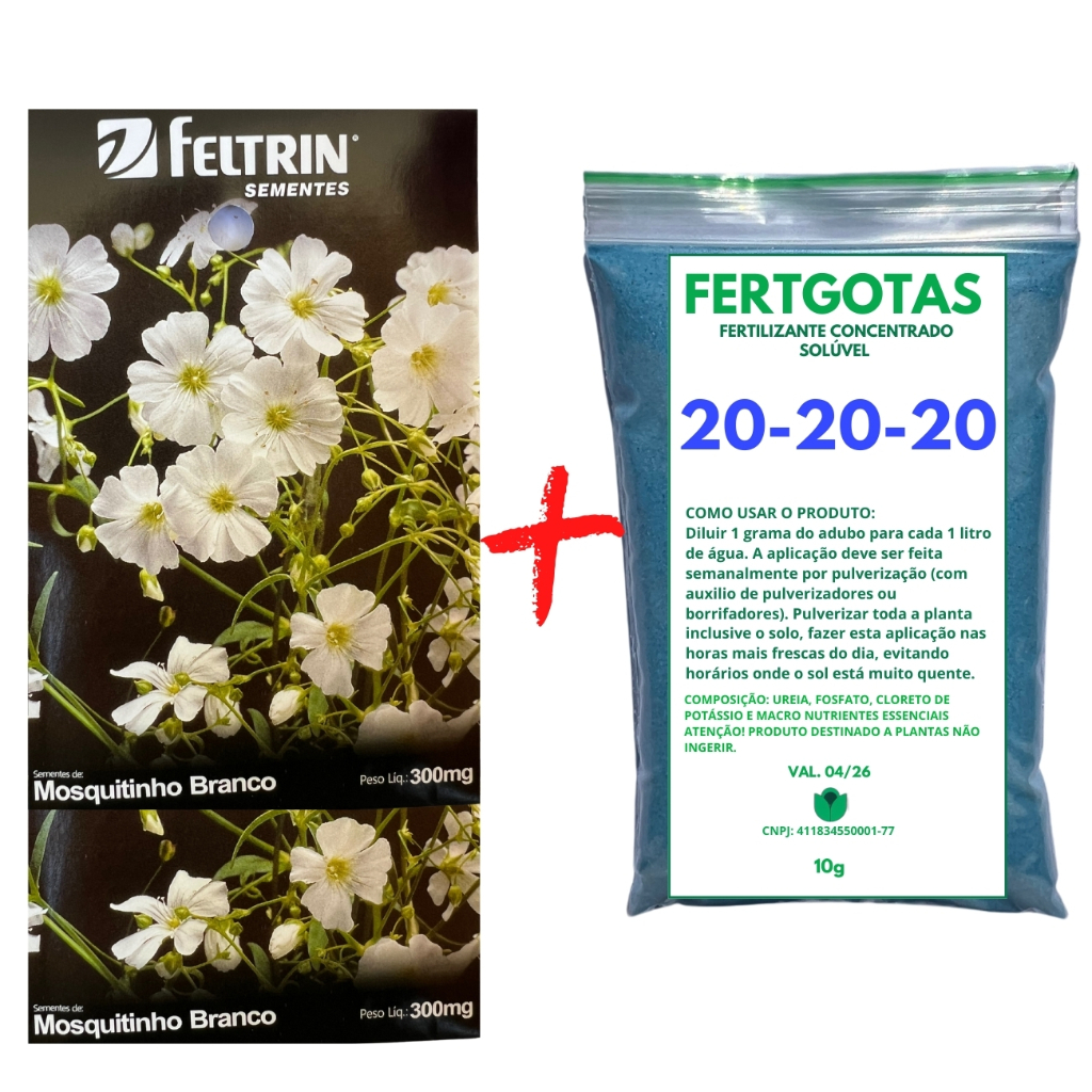Até 900 Sementes de Mosquitinho Branco - Feltrin + Fertilizante Soluvel 20-20-20 em Oferta na Shopee