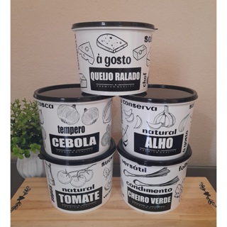 Kit 5 potes  guarda metades 500ml  - Tomate, Cebola, Alho, Cheiro verde e Queijo ralado em Oferta na Shopee