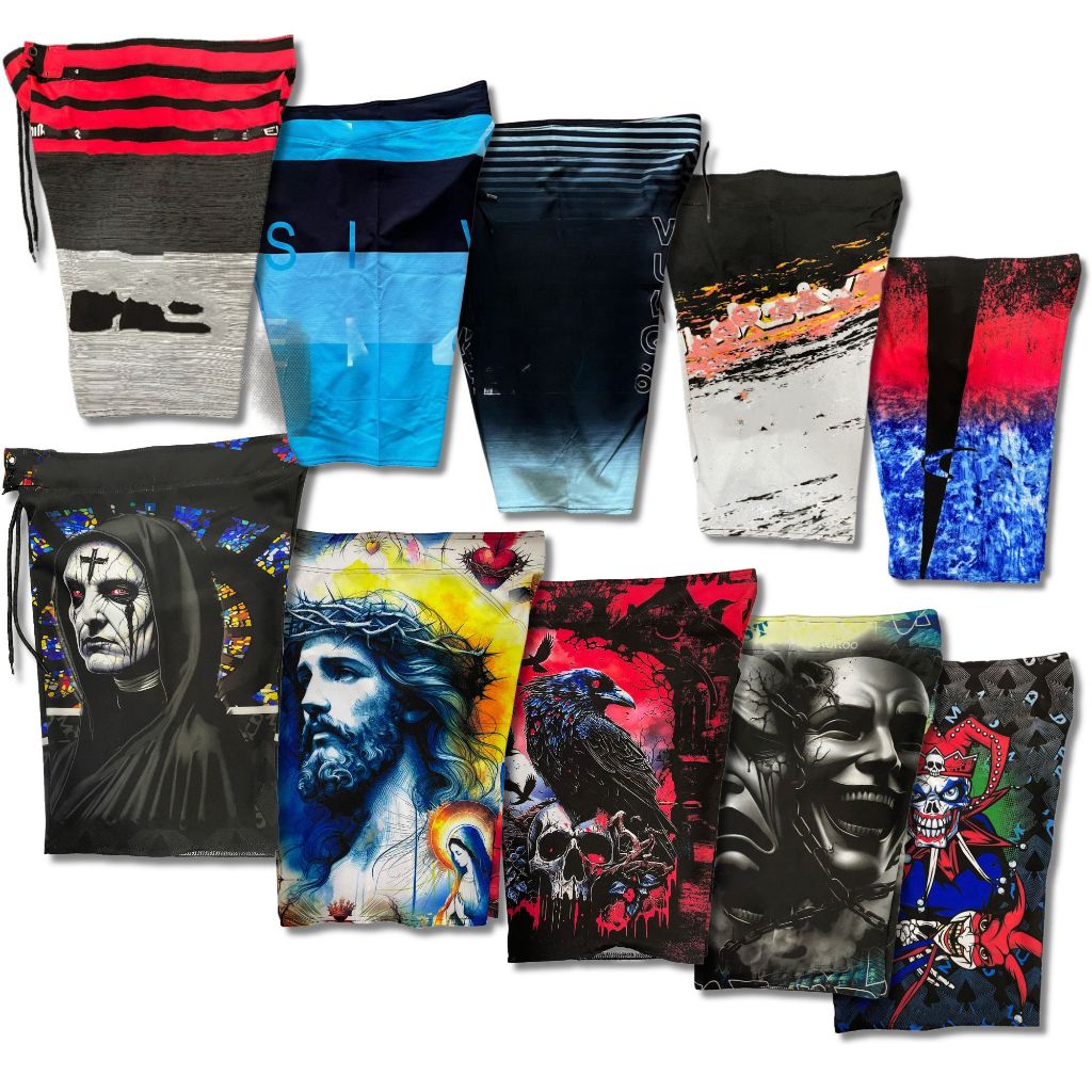 kit 10 bermudas elastano estampadas  com desenhos sortidas /secagem rápida 3D
