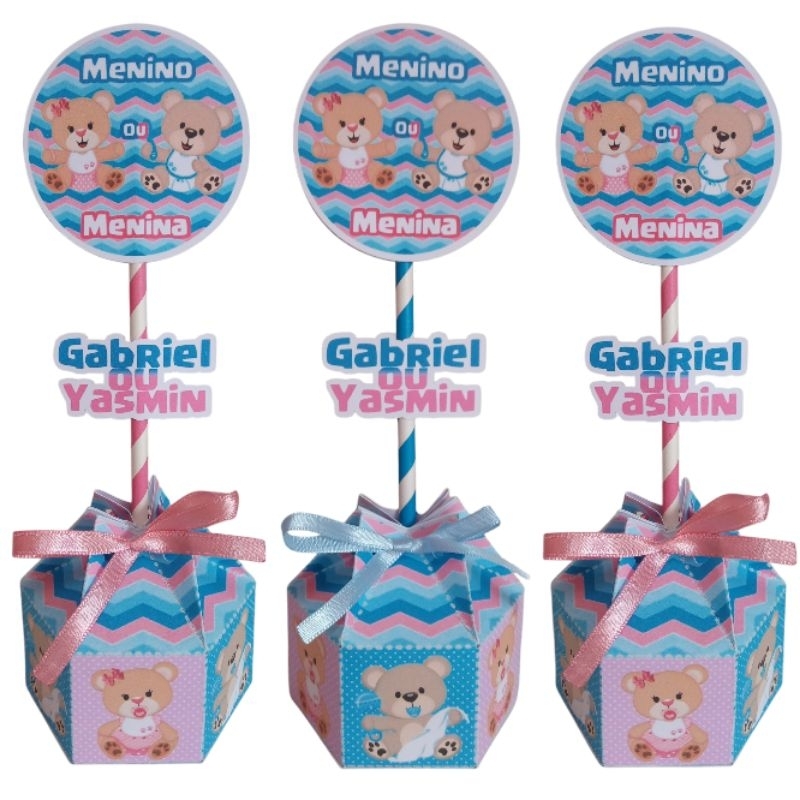 Centro de mesa personalizado, lembrancinha, Chá Revelação dos Ursinhos em Oferta na Shopee