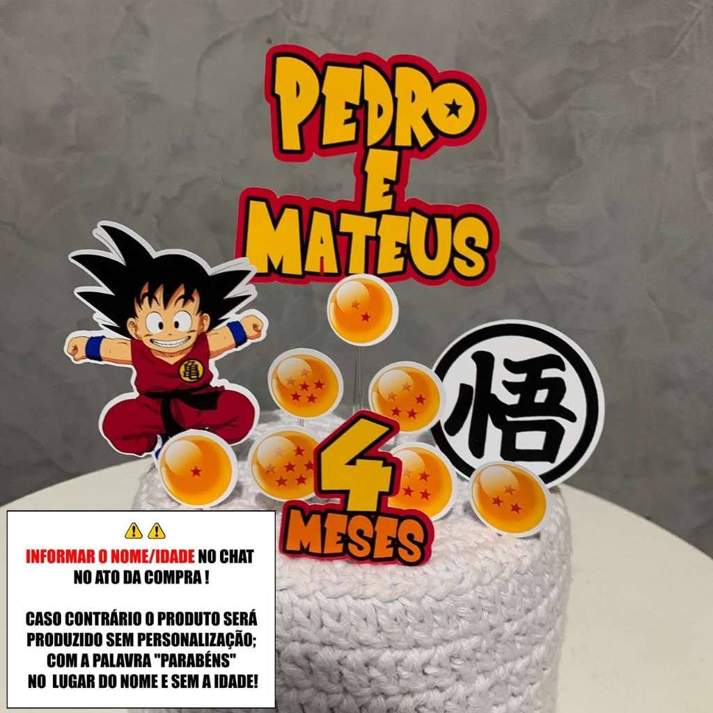 Topo de Bolo - Topper de Bolo Personalizado Aniversário Mesversario Goku Dragon Ball