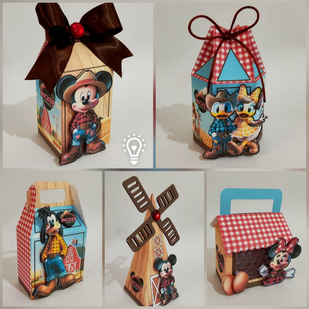 Kit com 5 Caixas personalizadas Mickey Fazendeiro / Fazendinha do Mickey 3D