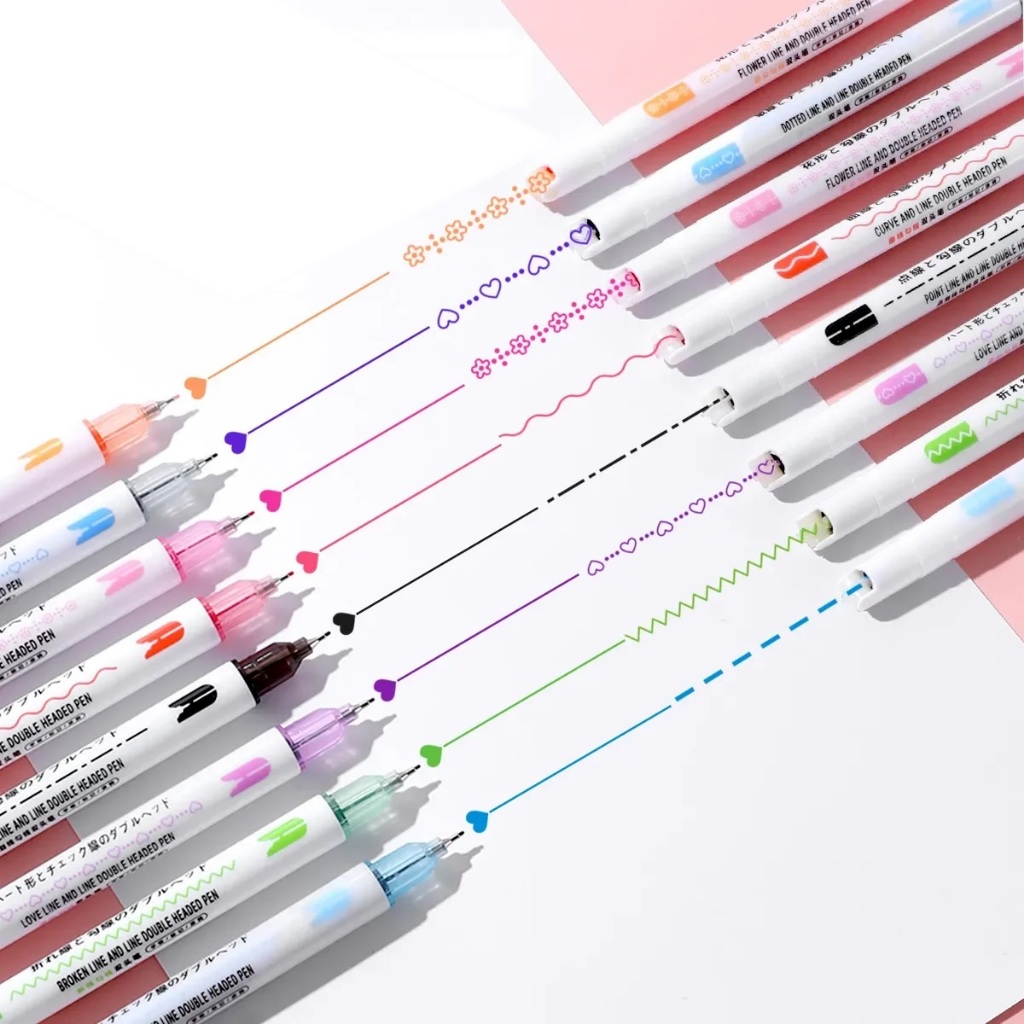 Kit 8 Canetas Duplas Roller + Fine Line Colorido Papelaria/Papelaria Fofa/Kit Papelaria/Kit Caneta