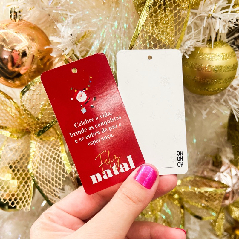 25 Tag/etiqueta “Feliz Natal” com furo e espaço para escrever mensagem