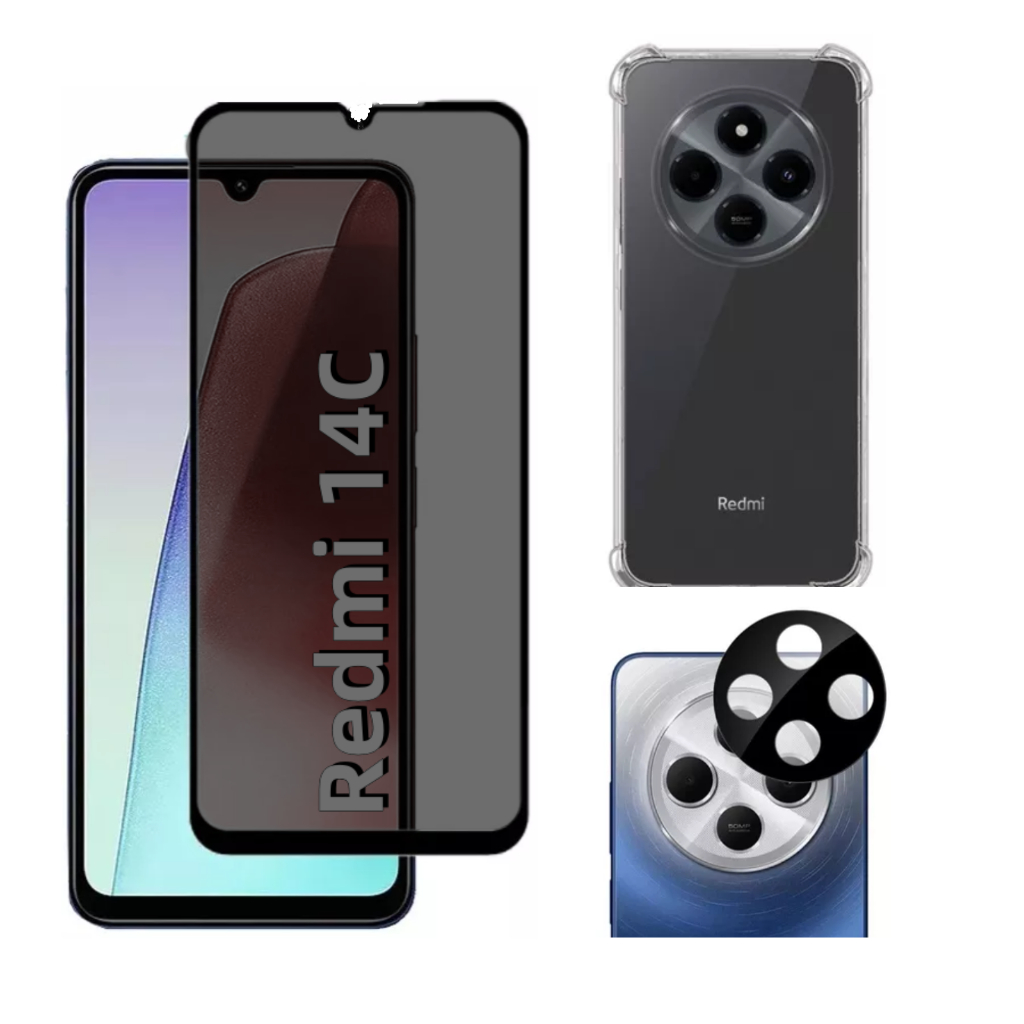 Kit Para Xiaomi Redmi 14C Película Privacidade + Capa Capinha Anti Shock+Pelicula Camera 3D em Oferta na Shopee
