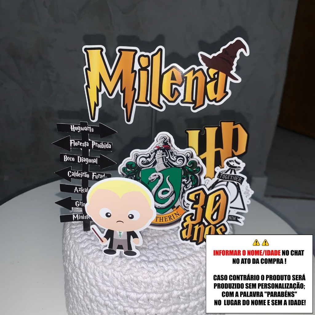 Topo de Bolo - Topper de Bolo Personalizado Aniversário Mesversario Draco Malfoy Sonserina