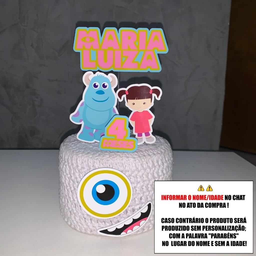 Topo de Bolo - Topper de Bolo Personalizado Aniversário Mesversario Monstros SA