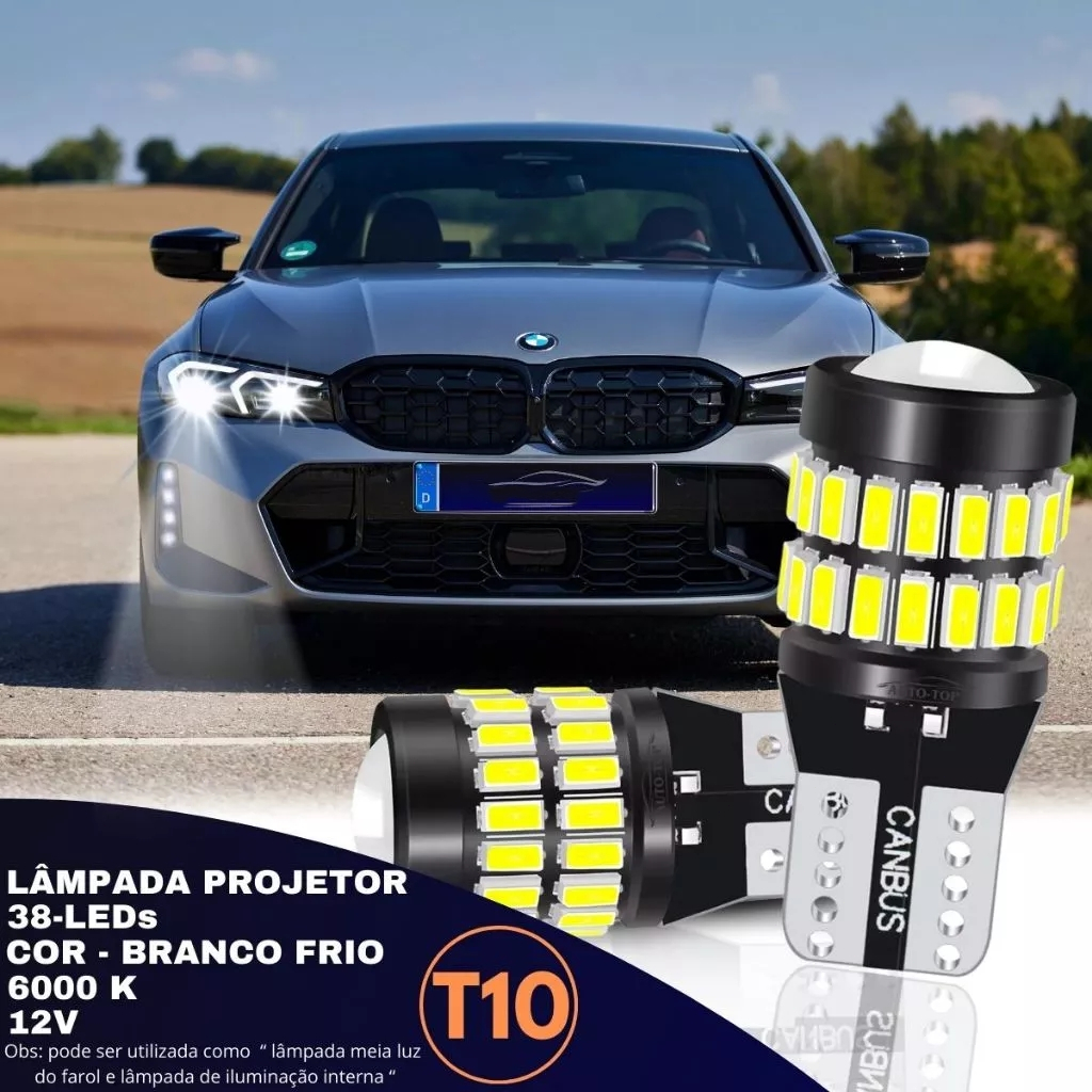Par Lâmpada T10 Led Projetor Esmagada Pingo Canbus 6.000k Extra Forte 36msd