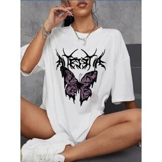 Camiseta Streetwear Oversized Borboleta Estilosa Básica Oversized Camisa Moda Algodão