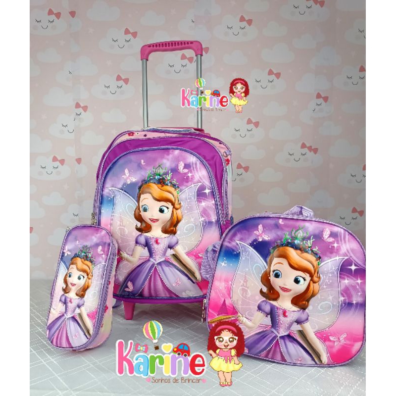 KIT MOCHILA ESCOLAR INFANTIL PRINCESA SOFIA COM RODINHAS KIT MOCHILA LANCHEIRA ESTOJO/MOCHILA MENINA KIT MOCHILA 2025 3D