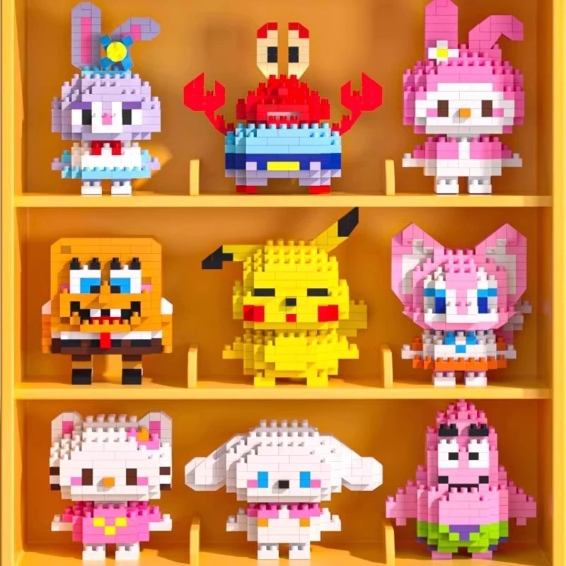 Kit 10 Blocos de Montar Miniatura Personagens Stitch e Mario Brinquedo Infantil