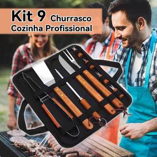 Kit de churrasco conjunto de 10 peças kit de churrasco de aço inoxidável conjunto de 10 peças de aço inoxidável-criativo