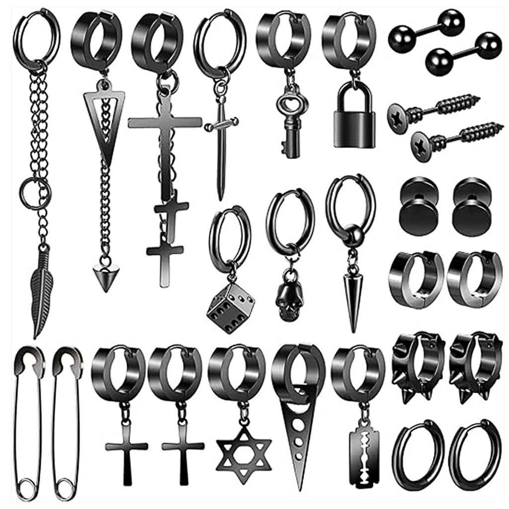 Kit 28 brincos neutros de argola black em aço inoxidável não alergênicos em Oferta na Shopee