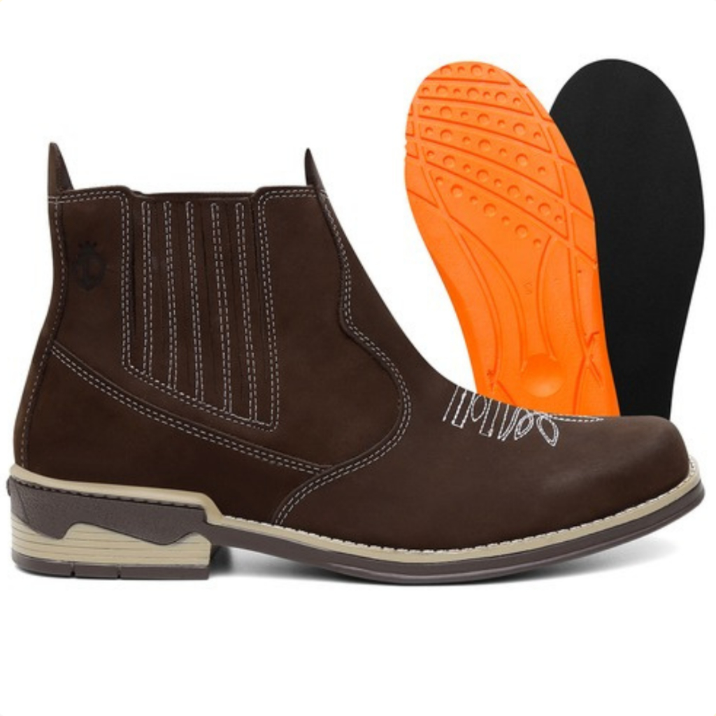 Botina Country Masculina Bota Chelsea Couro Legítimo + Palmilhas Em Gel