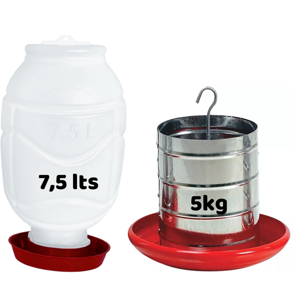 Kit Bebedouro 7,5L + Comedouro 5kg Aves Frango Galinhas Perdizes Codorna Pavão em Oferta na Shopee