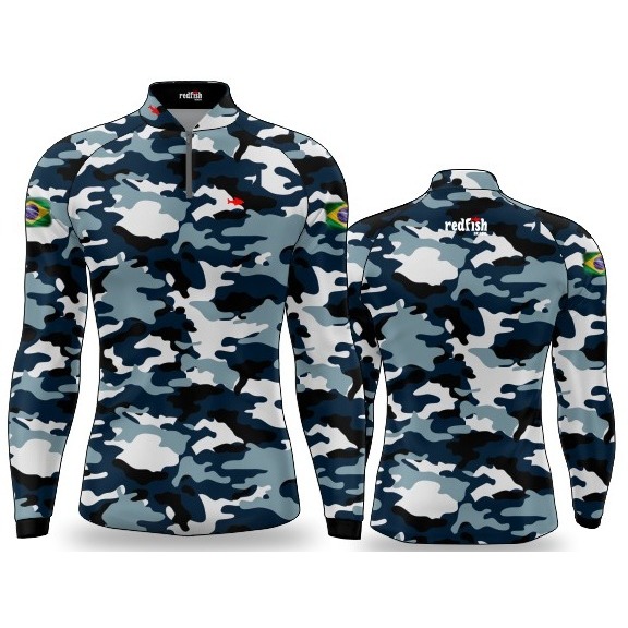 Camisa Camiseta Blusa De Pesca Camping Agro Proteção Uv Camuflado AZUL C/ Embalagem personalizada
