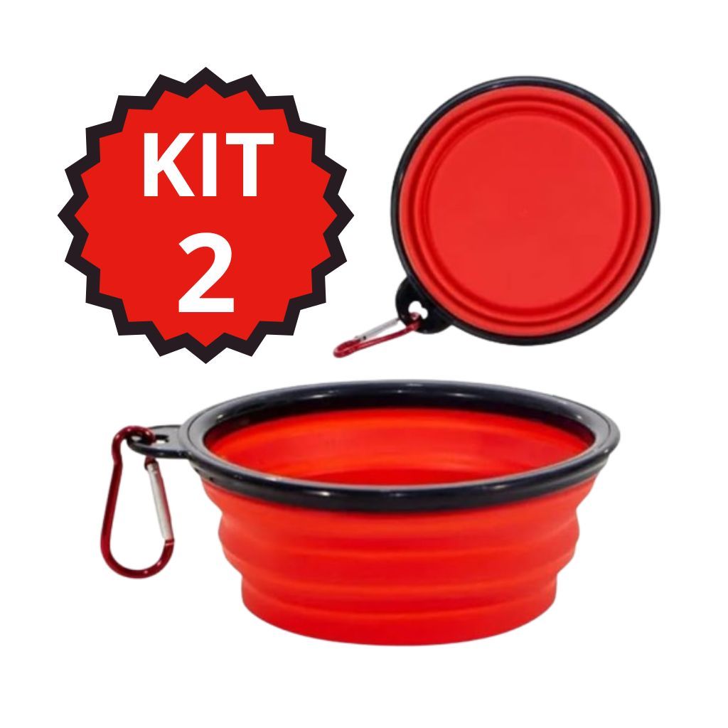 kit 2 Bebedouro E Comedouro De Silicone Retrátil Para Cães e Gatos 350 ML porta ração