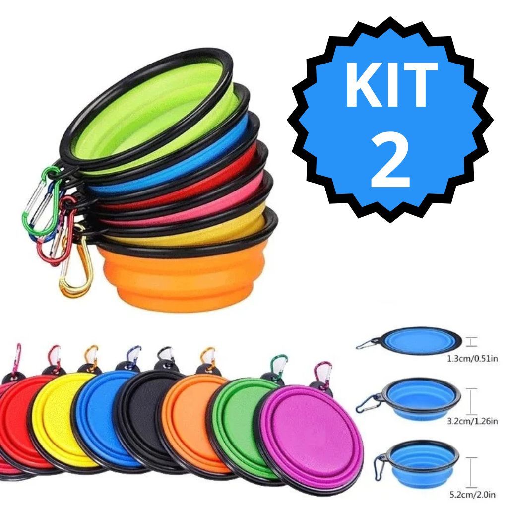 kit 2 de Tigela Ração Retrátil para Animais- Indicado para Viagens/ Passeios ao Ar Livre