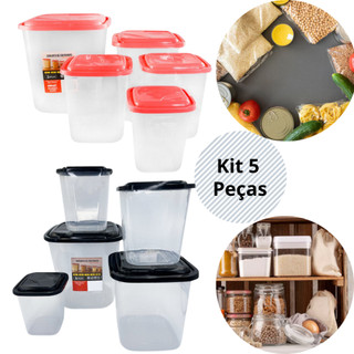 Kit 5 Peças Porta Mantimentos Com Tampa Design Empilhável de diferentes tamanhos e capacidades em Oferta na Shopee