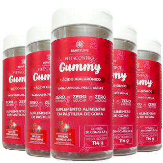 Kit 5 VittaControl Gummy ZERO Vitamina e goma Cabelo, Unhas e Pele com Ácido Hialurônico CONCENTRADO em Oferta na Shopee