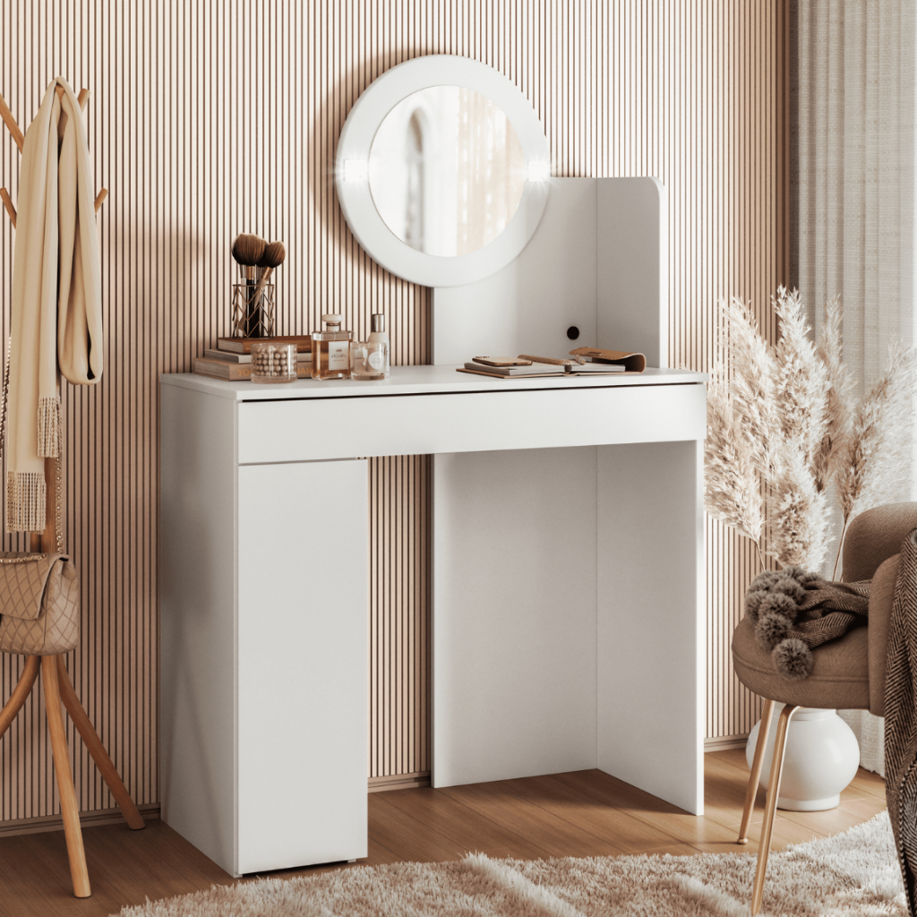 Penteadeira Camarim Áurea com Espelho 140cm – MDF/MDP, Bancada Maquiagem Moderna para Quarto em Oferta na Shopee