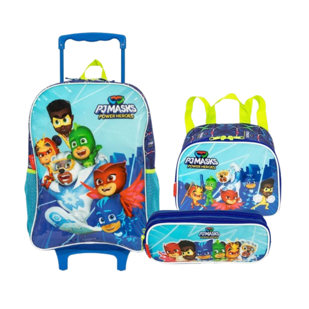 Kit Mochila de Rodinhas Pj masks Power Heroes