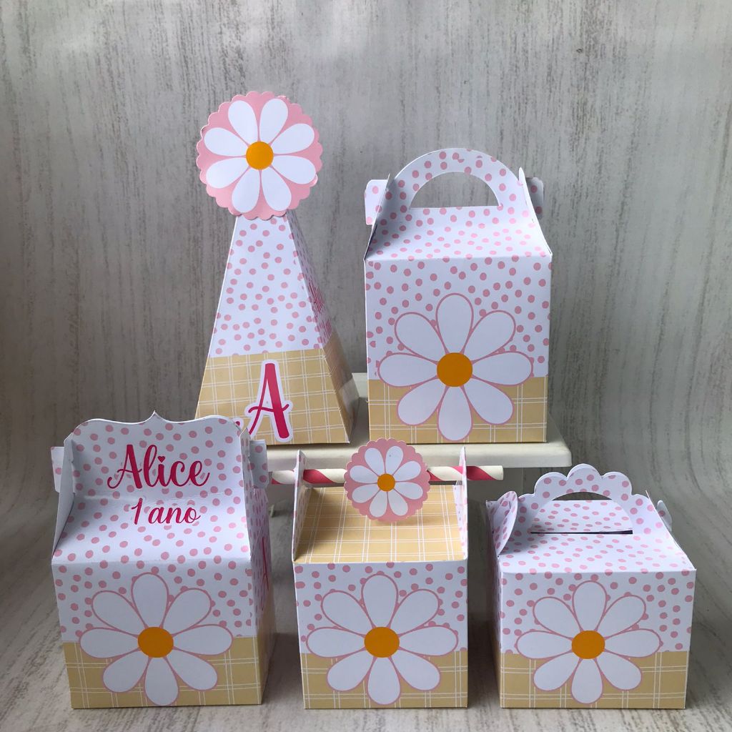 PEGUE E MONTE - Personalizados Margaridas ROSA 02 - kit festa - lembrancinha - aniversario - caixinhas personalizadas