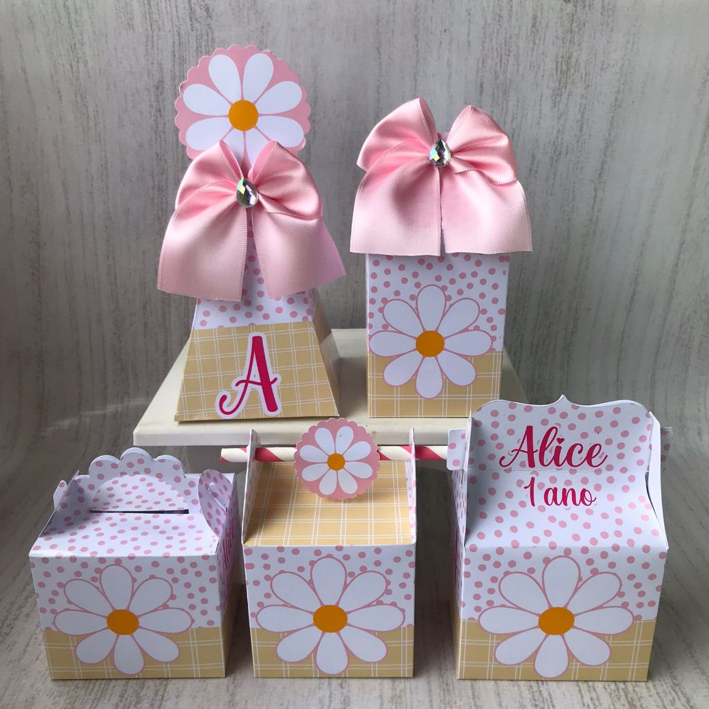 PEGUE E MONTE - Personalizados Margaridas ROSA - kit festa - lembrancinha - aniversario - caixinhas personalizadas - fes