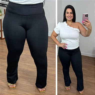 Calça Bailarina Flare Suplex Lisa Dia a dia Basica Plus Size G1 G2 G3