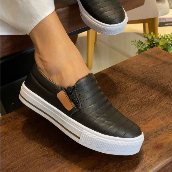 Tênis Sapatênis Slip On Feminino Ziper Confortável Macia Leve