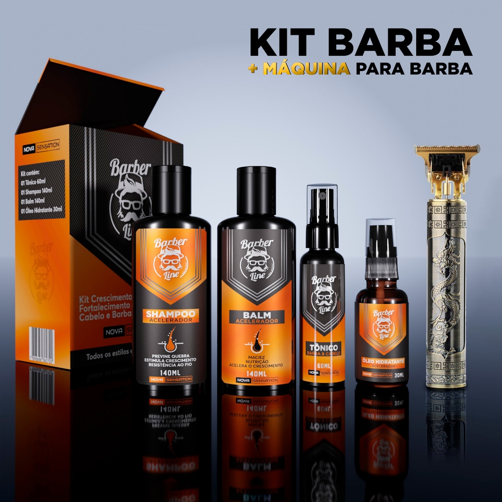 Kit Barba Completo Balm, Tônico Crescimento, Shampoo e Óleo Perfumado