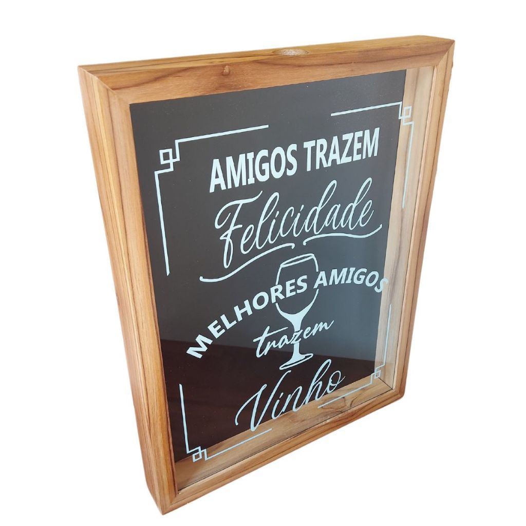 Quadro Porta Rolhas de Vinho Grande Madeira Maciça Amigos