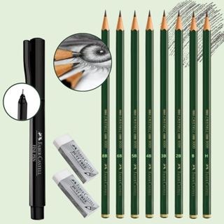 Kit Lápis para Desenho Profissional 9000 Faber Castell com Borracha Dust Free e Caneta Fine Pen em Oferta na Shopee