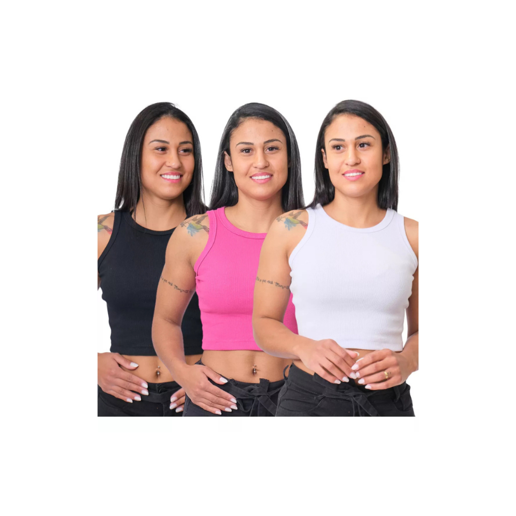 Kit 3 Blusas Cropped Canelada Feminina Blogueira