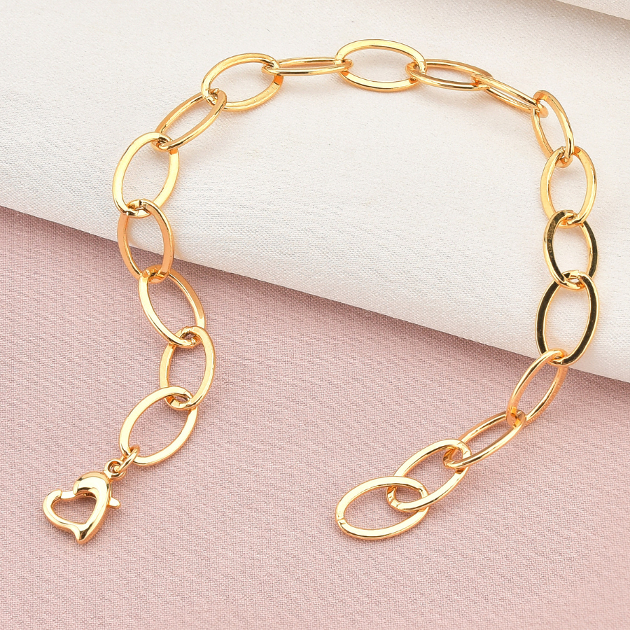Pulseira Feminina Folheada de Ouro 18k Fecho Coração Semi Joia Dourada Com Caixinha Presente