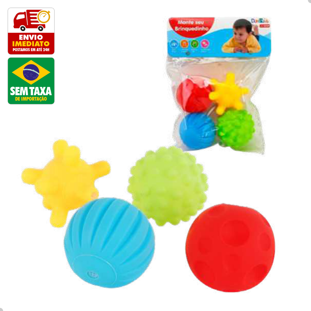 Kit 4 Bolinhas Sensoriais de Apertar para Bebês com Textura DuteToys DTY0953 em Oferta na Shopee
