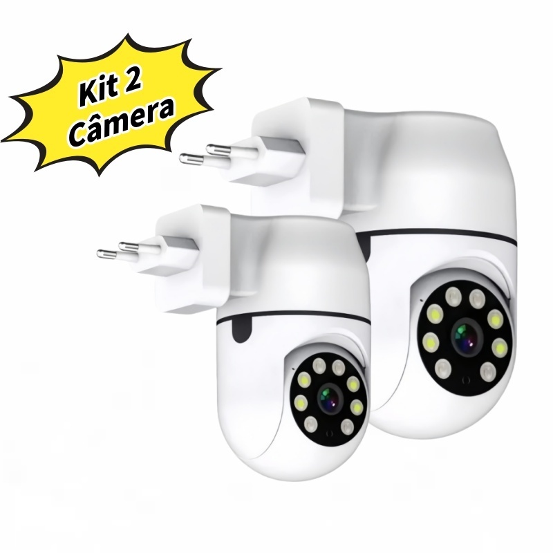 Kit Câmera Lâmpada Plug Tomada Hd 720p Wifi Panorâmica Infravermelho Visão Noturna Cor Branco