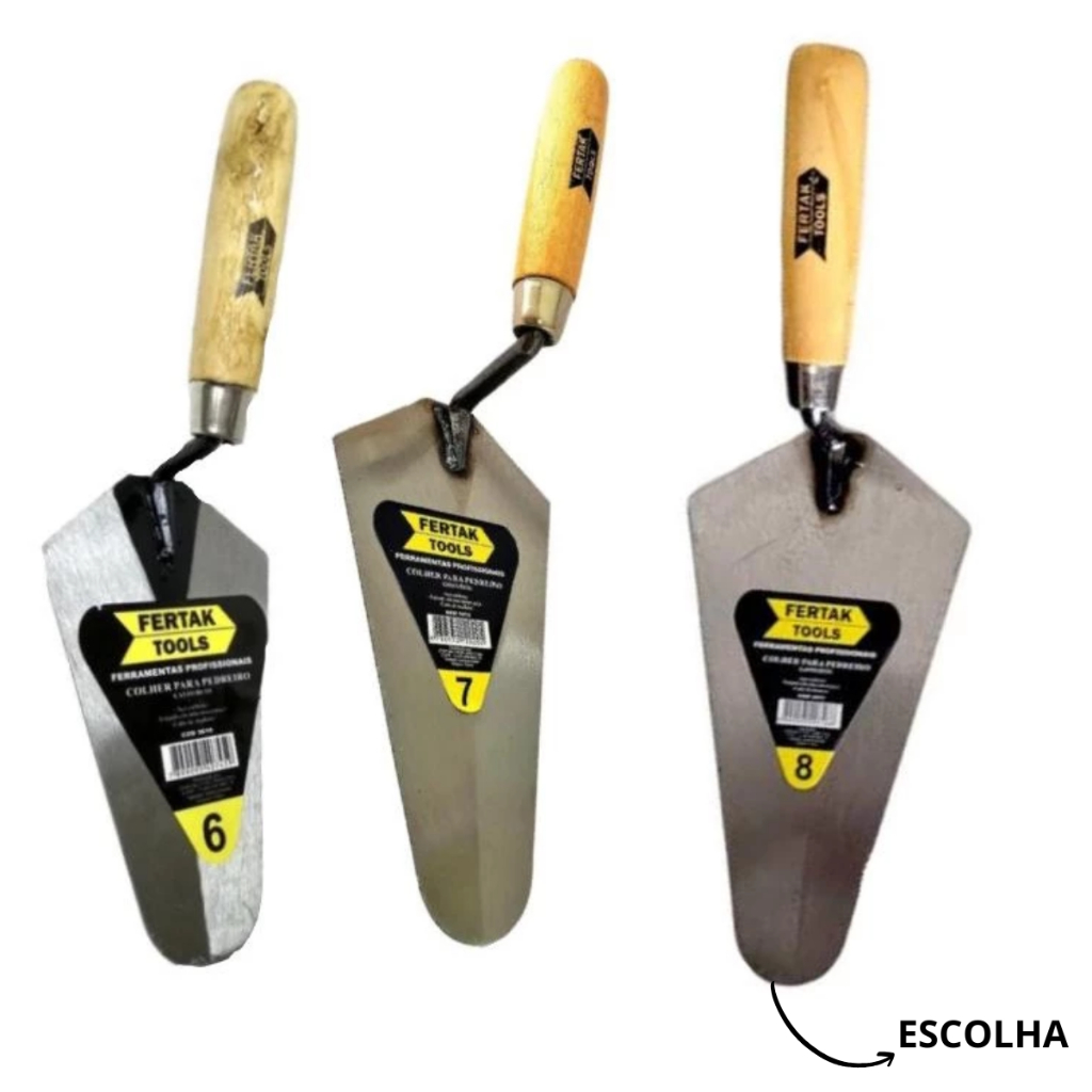 COLHER DE PEDREIRO 6" 7" 8" CANTO RETO CABO MADEIRA PARA OBRA  CONSTRUÇÃO FERTAK   ESCOLHA: em Oferta na Shopee