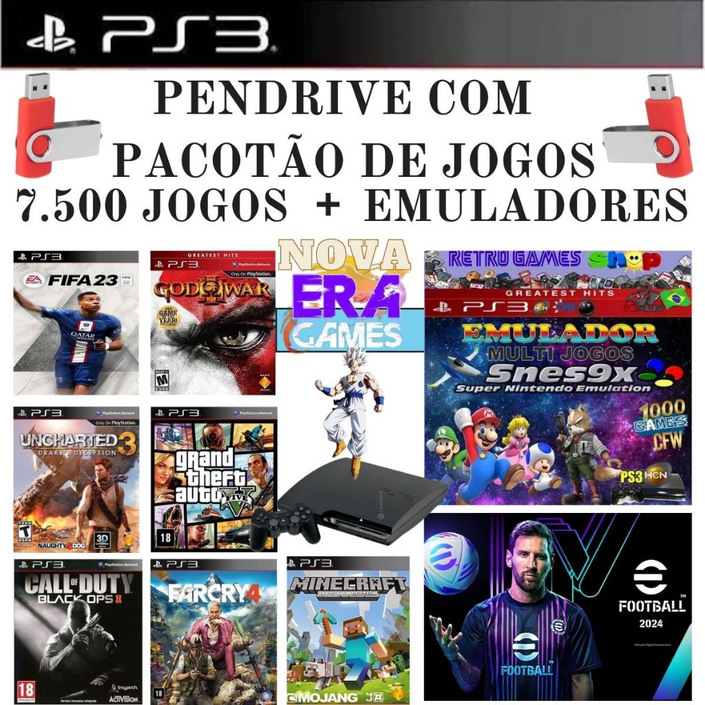 Pendrive para Ps3 com mais de 7.500 mil jogos ps3 + emuladores para ps3
