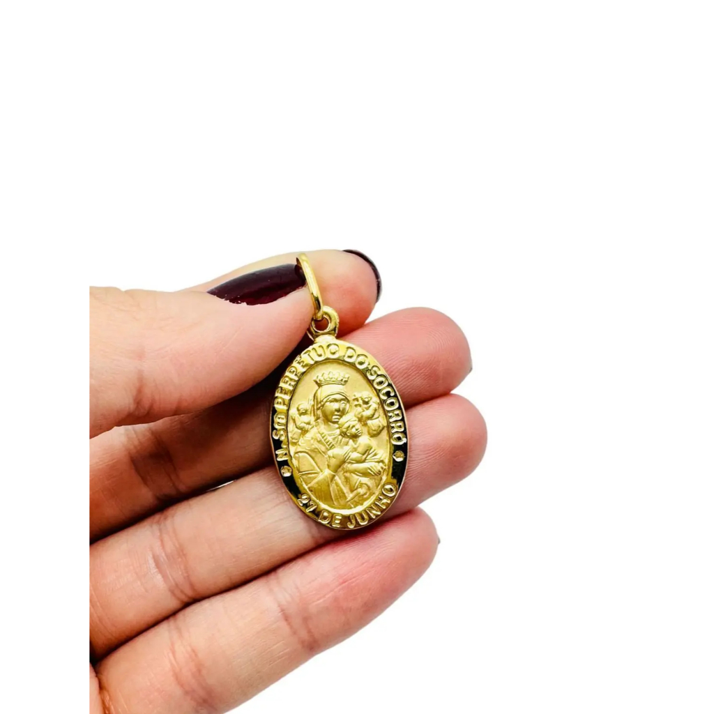 PINGENTE NOSSA SENHORA PERPÉTUO DO SOCORRO EM OURO 18K 750 (cod37y)