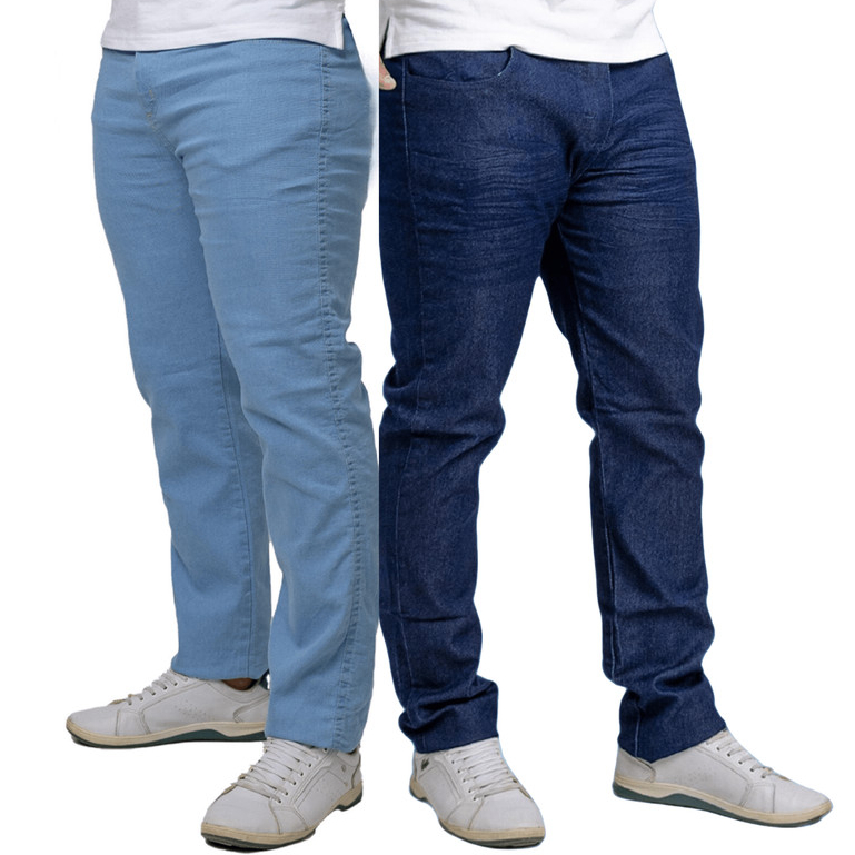 Kit 2 Calça Masculina Jeans Azul Escuro Claro Lycra Elastano Premium COPA DO MUNDO