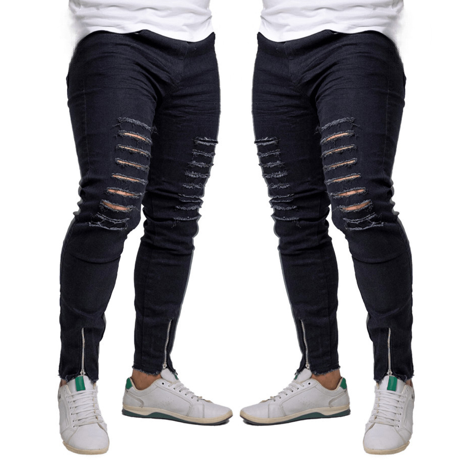 KIT 2 Calças Masculina Jeans Preta Rasgada Ziper c/ ALTA Elasticidade - Lycra Elastano - SKINNY Presente Pais Homem