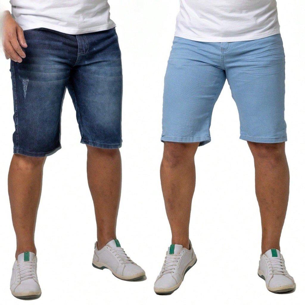 KIT 2 Short Bermuda Jeans Masculino Azul Claro Bigode Alta Elasticidade Jeans COPA DO MUNDO