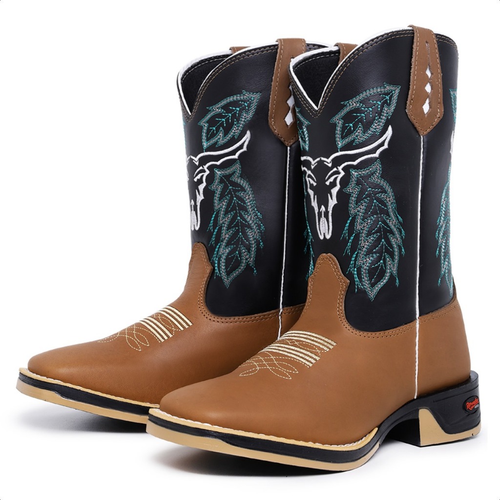 Texana Masculina Bota Jumper Country Botina Bordado Resistente Pecuária Montaria — imagem 2 de 2