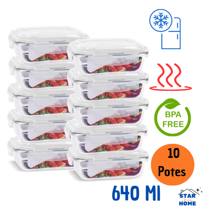 Conjunto Potes de Vidro 640ml Hermético Marmita Fit com Tampa 4 Travas em Oferta na Shopee