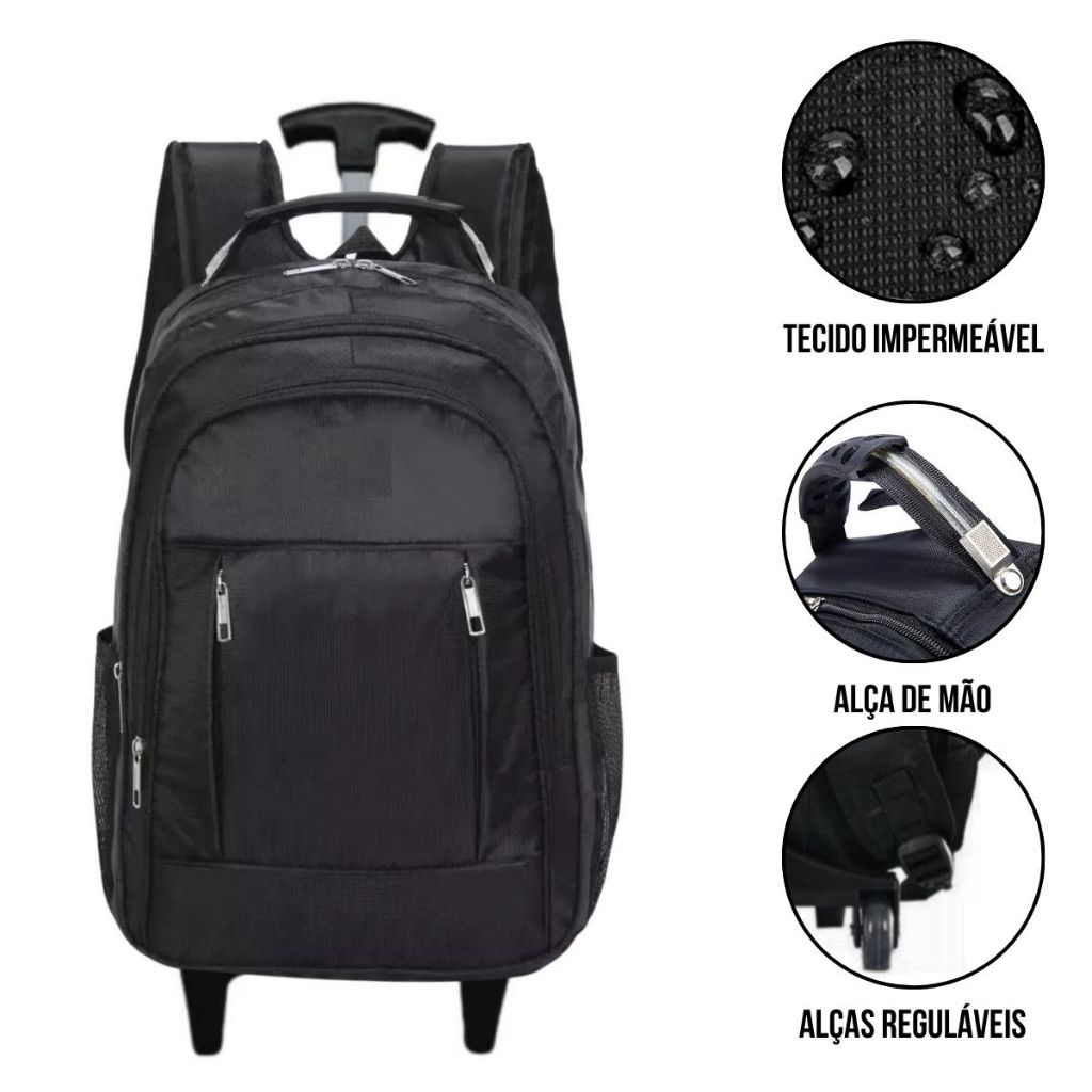 Mochila de Rodinha Carrinho Cabo de Aço Reforçada Executiva Notebook Escolar Feminina Masculina Prática